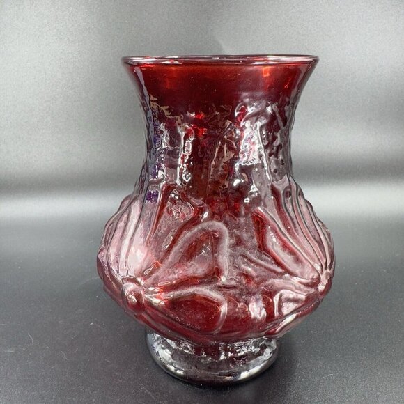 Anchor Hocking Rainflower Glass Vase Royal Ruby Red Daisy Rain Flower Vintage - Picture 7 of 11